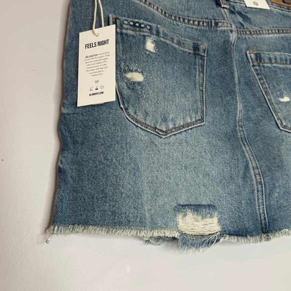 Blank NYC Eye Opener Blue Denim Frayed Mini Skirt Distressed NWT Size 26 - Picture 5 of 9